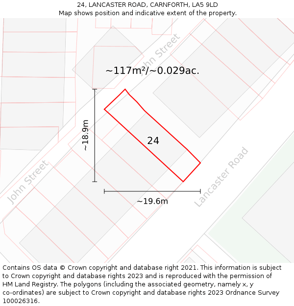 24, LANCASTER ROAD, CARNFORTH, LA5 9LD: Plot and title map