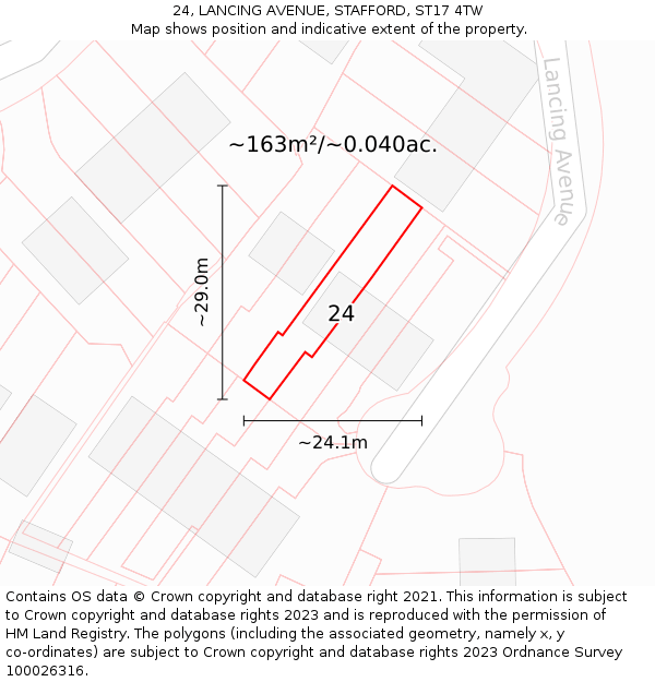 24, LANCING AVENUE, STAFFORD, ST17 4TW: Plot and title map