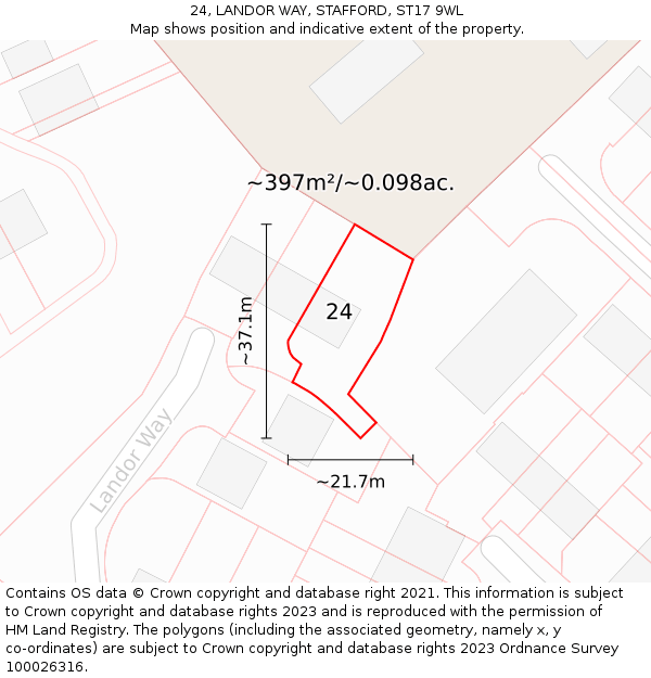 24, LANDOR WAY, STAFFORD, ST17 9WL: Plot and title map
