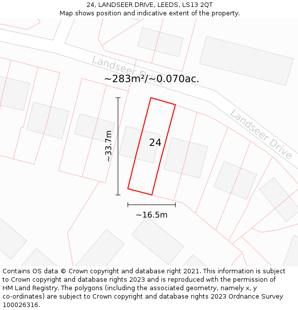 24, LANDSEER DRIVE, LEEDS, LS13 2QT: Plot and title map