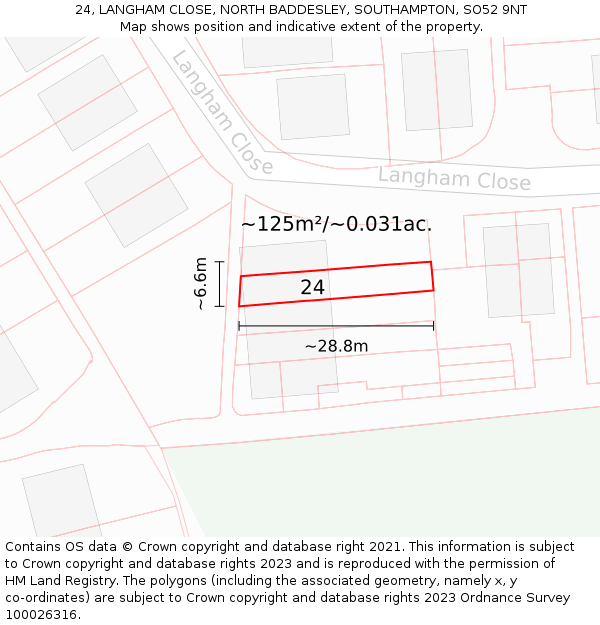 24, LANGHAM CLOSE, NORTH BADDESLEY, SOUTHAMPTON, SO52 9NT: Plot and title map