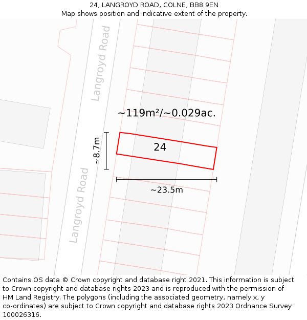 24, LANGROYD ROAD, COLNE, BB8 9EN: Plot and title map