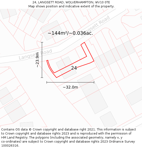 24, LANGSETT ROAD, WOLVERHAMPTON, WV10 0TE: Plot and title map