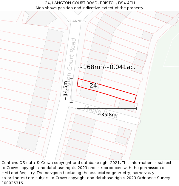 24, LANGTON COURT ROAD, BRISTOL, BS4 4EH: Plot and title map