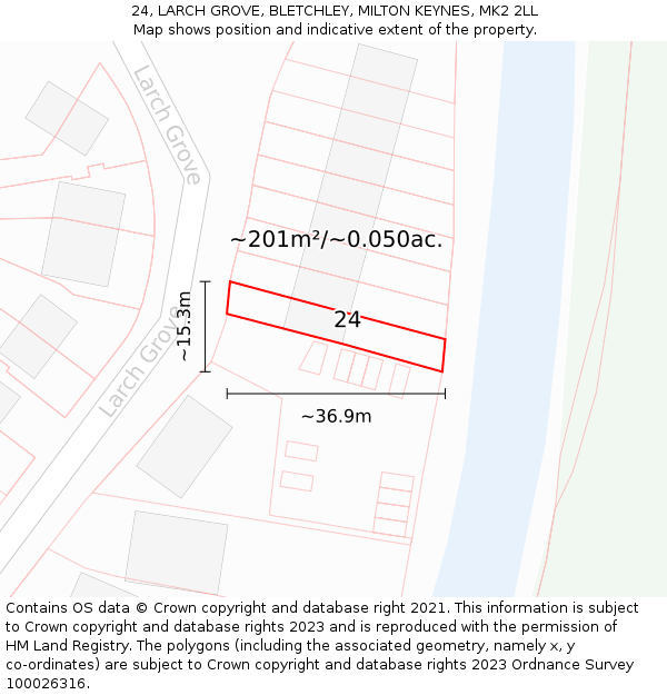 24, LARCH GROVE, BLETCHLEY, MILTON KEYNES, MK2 2LL: Plot and title map
