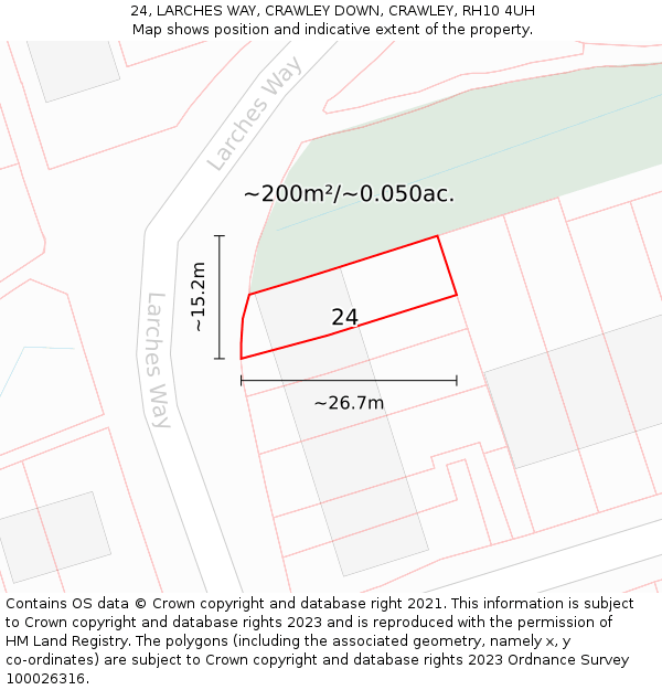 24, LARCHES WAY, CRAWLEY DOWN, CRAWLEY, RH10 4UH: Plot and title map