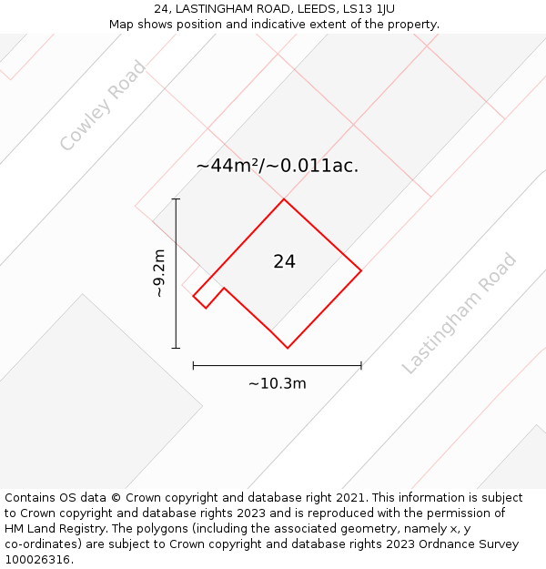 24, LASTINGHAM ROAD, LEEDS, LS13 1JU: Plot and title map