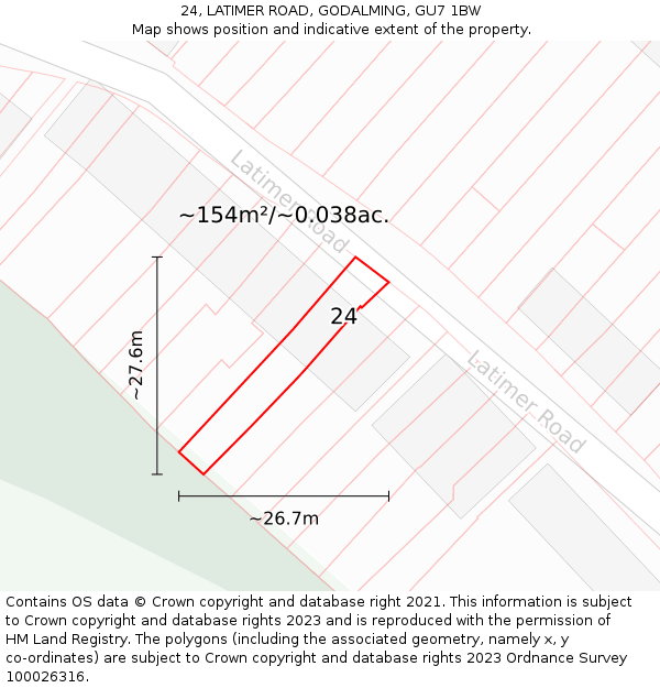 24, LATIMER ROAD, GODALMING, GU7 1BW: Plot and title map