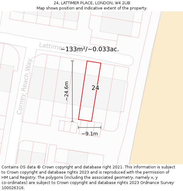 24, LATTIMER PLACE, LONDON, W4 2UB: Plot and title map