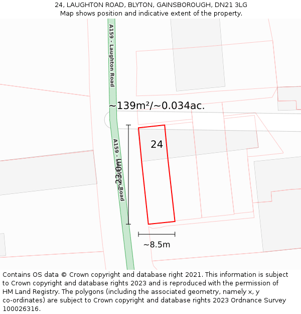 24, LAUGHTON ROAD, BLYTON, GAINSBOROUGH, DN21 3LG: Plot and title map