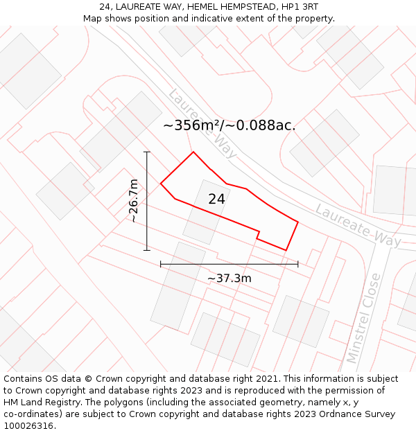 24, LAUREATE WAY, HEMEL HEMPSTEAD, HP1 3RT: Plot and title map