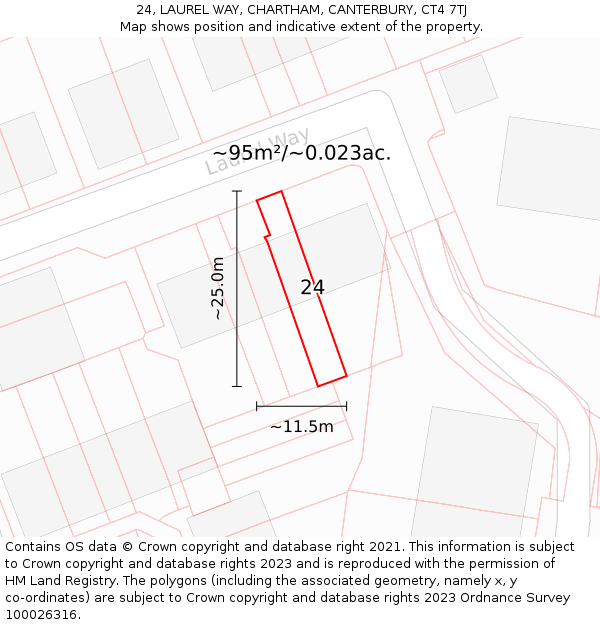24, LAUREL WAY, CHARTHAM, CANTERBURY, CT4 7TJ: Plot and title map