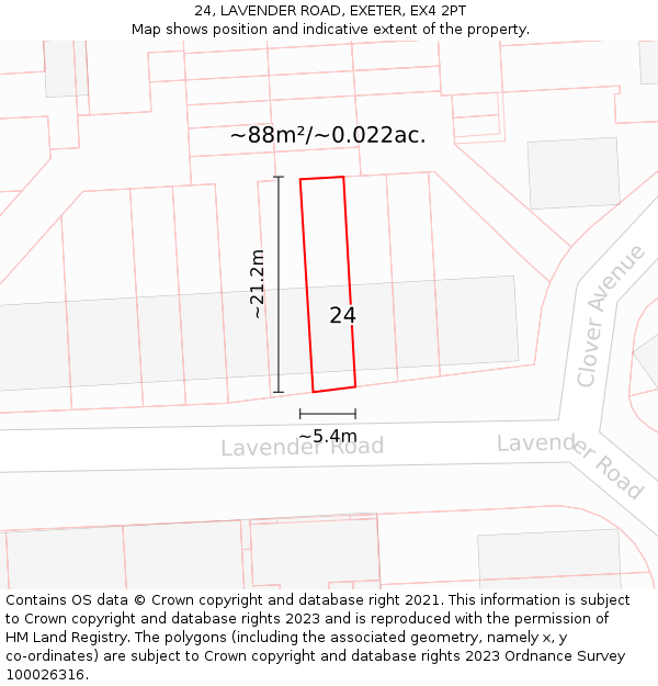 24, LAVENDER ROAD, EXETER, EX4 2PT: Plot and title map
