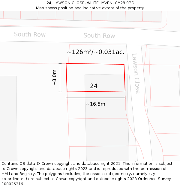 24, LAWSON CLOSE, WHITEHAVEN, CA28 9BD: Plot and title map