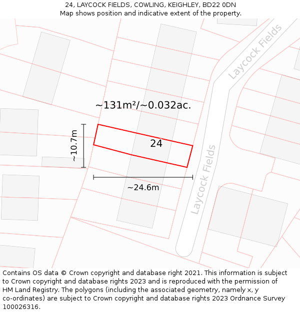24, LAYCOCK FIELDS, COWLING, KEIGHLEY, BD22 0DN: Plot and title map