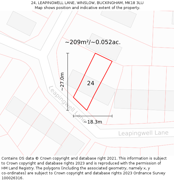 24, LEAPINGWELL LANE, WINSLOW, BUCKINGHAM, MK18 3LU: Plot and title map