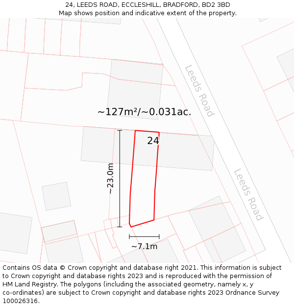 24, LEEDS ROAD, ECCLESHILL, BRADFORD, BD2 3BD: Plot and title map