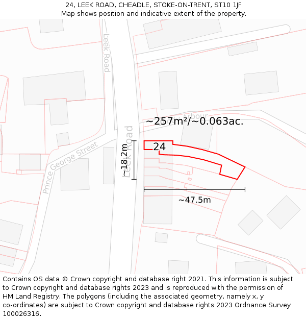 24, LEEK ROAD, CHEADLE, STOKE-ON-TRENT, ST10 1JF: Plot and title map