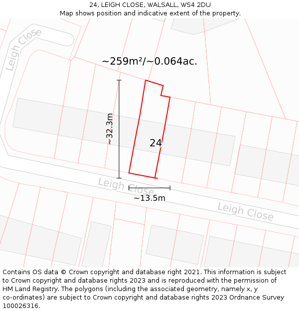 24, LEIGH CLOSE, WALSALL, WS4 2DU: Plot and title map