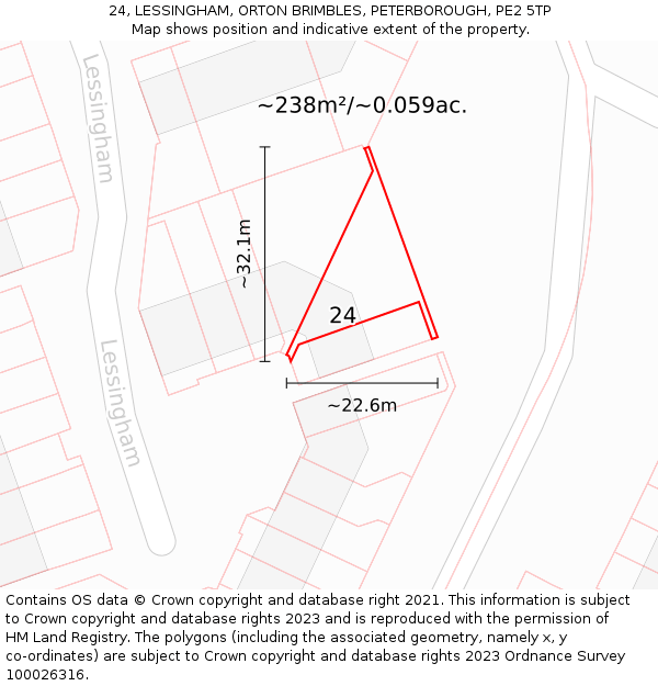 24, LESSINGHAM, ORTON BRIMBLES, PETERBOROUGH, PE2 5TP: Plot and title map