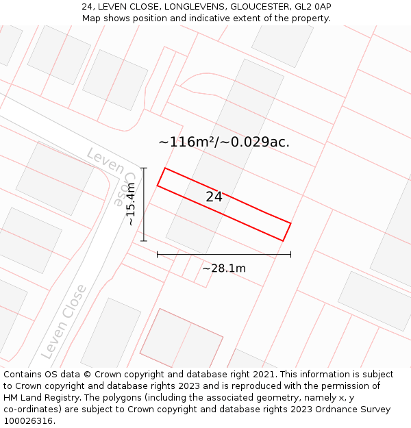 24, LEVEN CLOSE, LONGLEVENS, GLOUCESTER, GL2 0AP: Plot and title map
