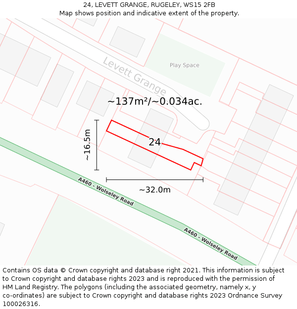 24, LEVETT GRANGE, RUGELEY, WS15 2FB: Plot and title map