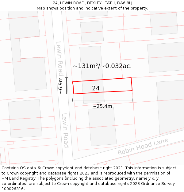 24, LEWIN ROAD, BEXLEYHEATH, DA6 8LJ: Plot and title map