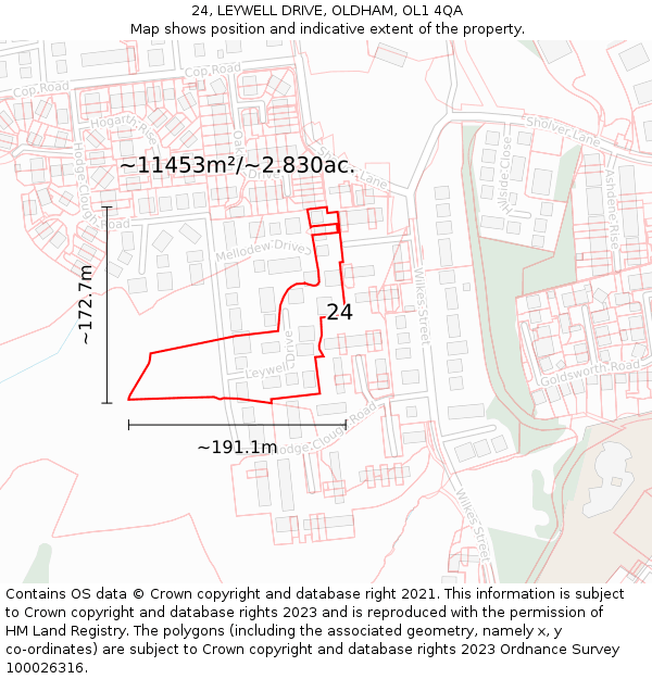24, LEYWELL DRIVE, OLDHAM, OL1 4QA: Plot and title map