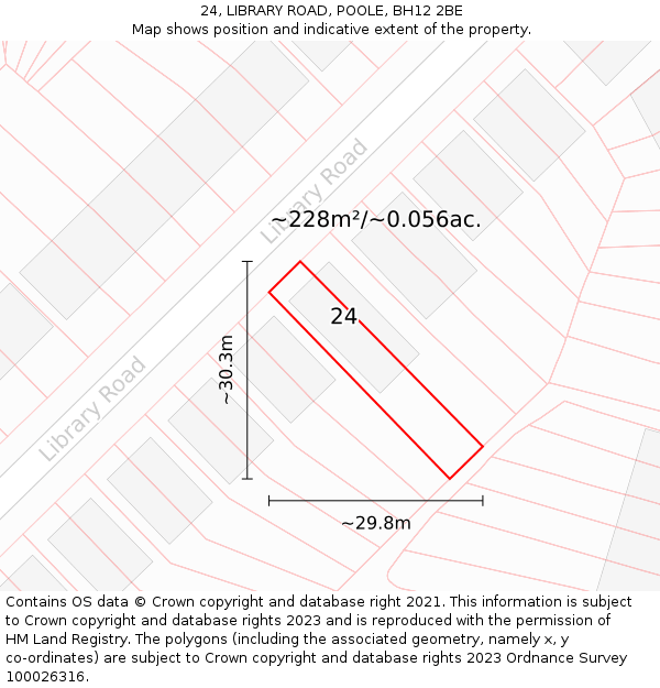 24, LIBRARY ROAD, POOLE, BH12 2BE: Plot and title map