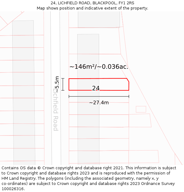 24, LICHFIELD ROAD, BLACKPOOL, FY1 2RS: Plot and title map