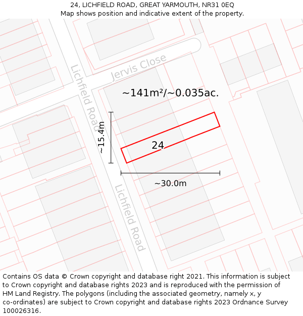 24, LICHFIELD ROAD, GREAT YARMOUTH, NR31 0EQ: Plot and title map