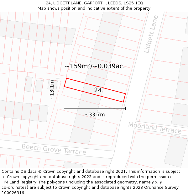 24, LIDGETT LANE, GARFORTH, LEEDS, LS25 1EQ: Plot and title map