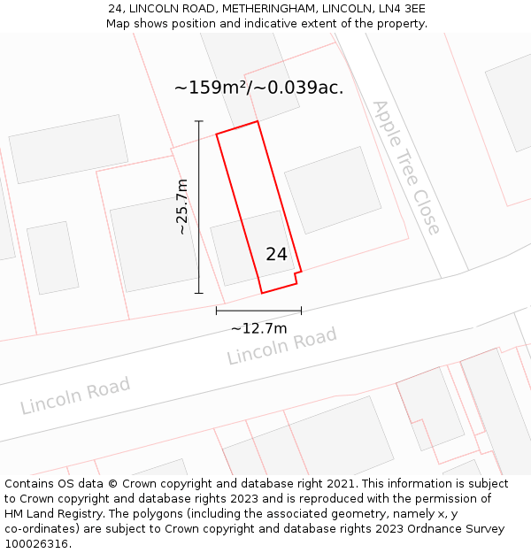 24, LINCOLN ROAD, METHERINGHAM, LINCOLN, LN4 3EE: Plot and title map