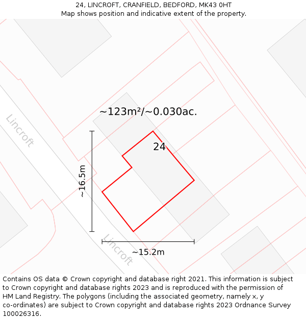 24, LINCROFT, CRANFIELD, BEDFORD, MK43 0HT: Plot and title map