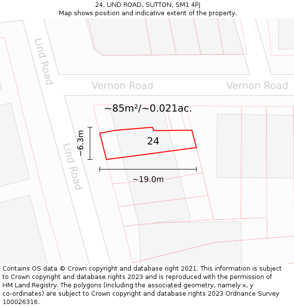 24, LIND ROAD, SUTTON, SM1 4PJ: Plot and title map