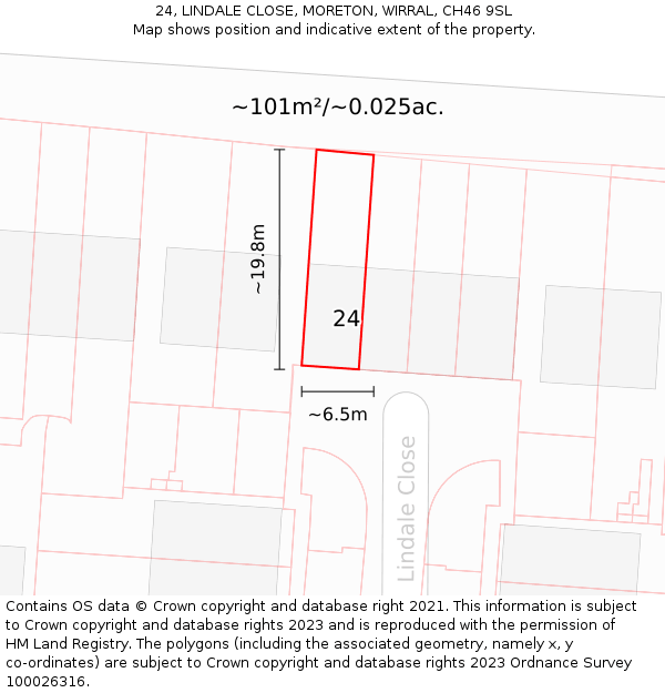 24, LINDALE CLOSE, MORETON, WIRRAL, CH46 9SL: Plot and title map