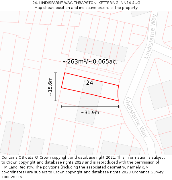 24, LINDISFARNE WAY, THRAPSTON, KETTERING, NN14 4UG: Plot and title map