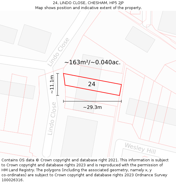 24, LINDO CLOSE, CHESHAM, HP5 2JP: Plot and title map