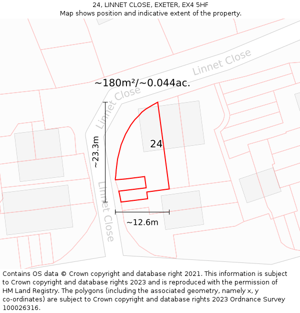 24, LINNET CLOSE, EXETER, EX4 5HF: Plot and title map
