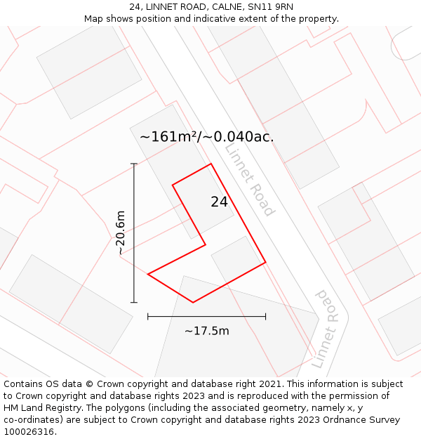 24, LINNET ROAD, CALNE, SN11 9RN: Plot and title map