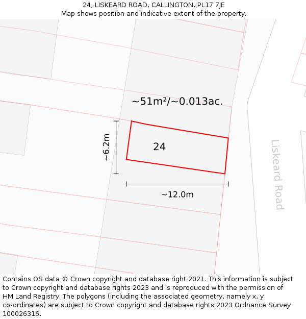 24, LISKEARD ROAD, CALLINGTON, PL17 7JE: Plot and title map