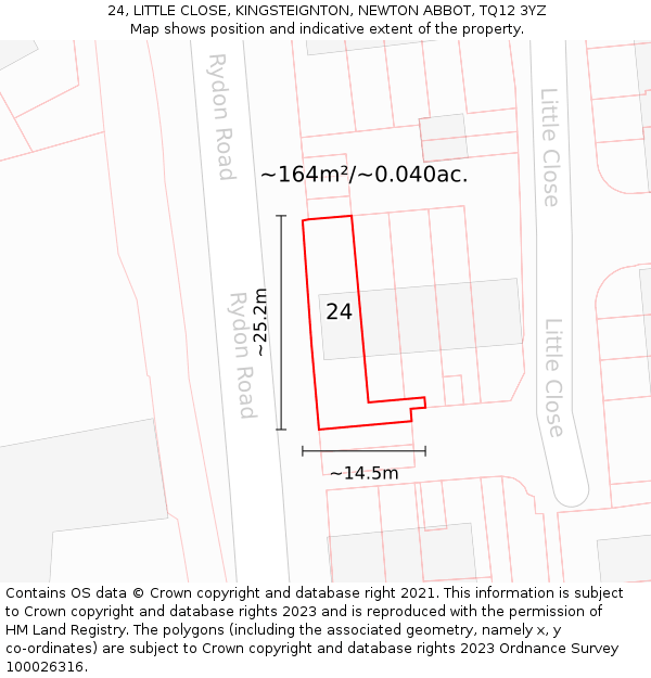 24, LITTLE CLOSE, KINGSTEIGNTON, NEWTON ABBOT, TQ12 3YZ: Plot and title map