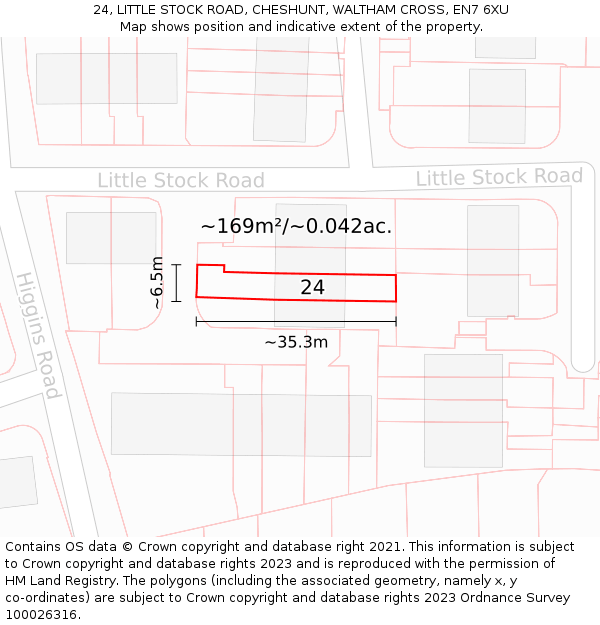 24, LITTLE STOCK ROAD, CHESHUNT, WALTHAM CROSS, EN7 6XU: Plot and title map