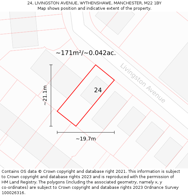 24, LIVINGSTON AVENUE, WYTHENSHAWE, MANCHESTER, M22 1BY: Plot and title map