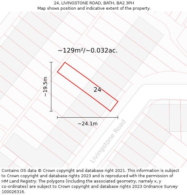 24, LIVINGSTONE ROAD, BATH, BA2 3PH: Plot and title map
