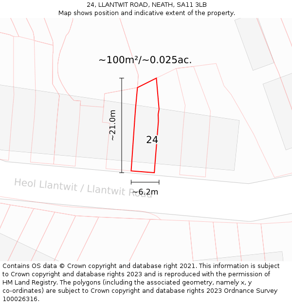 24, LLANTWIT ROAD, NEATH, SA11 3LB: Plot and title map