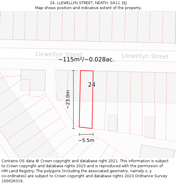24, LLEWELLYN STREET, NEATH, SA11 1EJ: Plot and title map