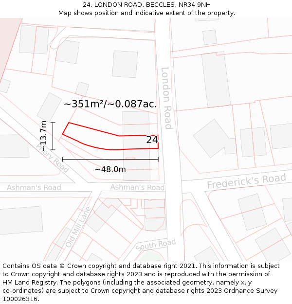24, LONDON ROAD, BECCLES, NR34 9NH: Plot and title map