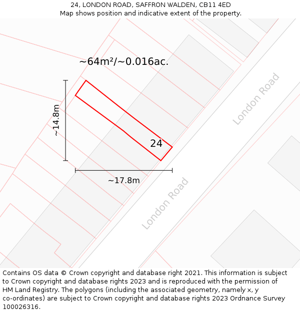 24, LONDON ROAD, SAFFRON WALDEN, CB11 4ED: Plot and title map