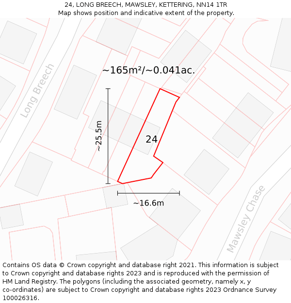 24, LONG BREECH, MAWSLEY, KETTERING, NN14 1TR: Plot and title map